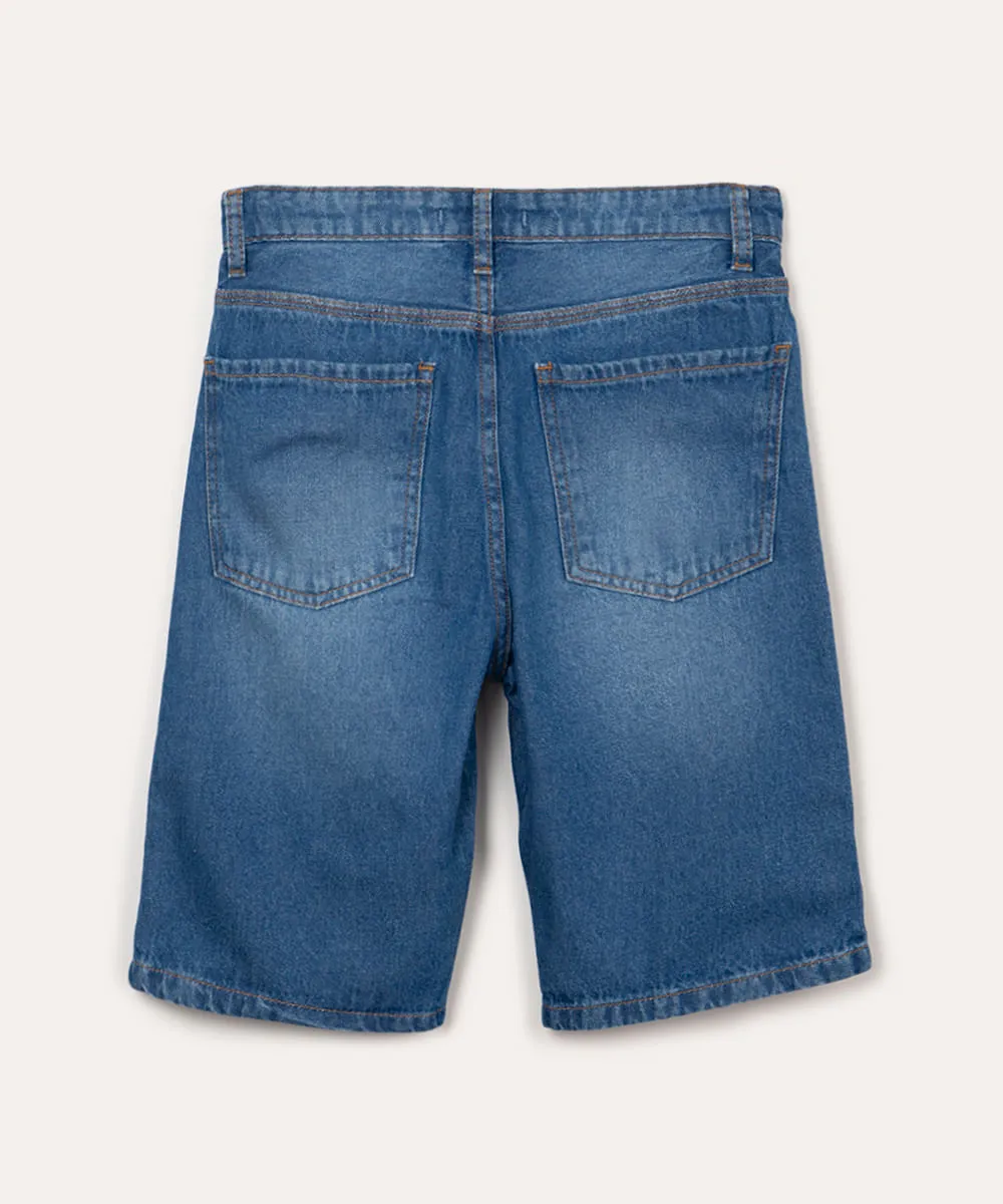 bermuda jeans juvenil com bolso azul médio azul — foto 3