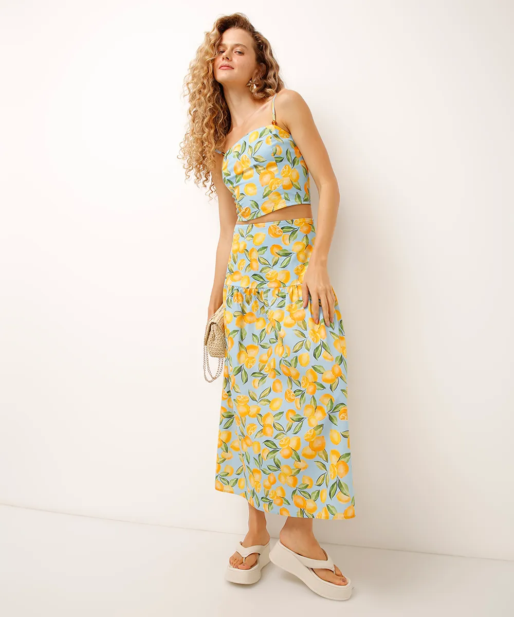 cropped de algodão estampado limões azul — foto 3