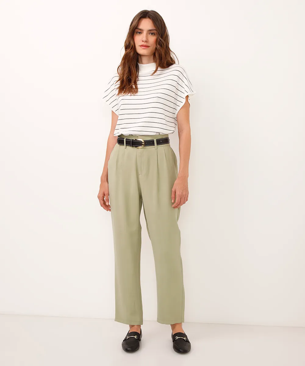 calça slouchy de viscose cós elástico verde