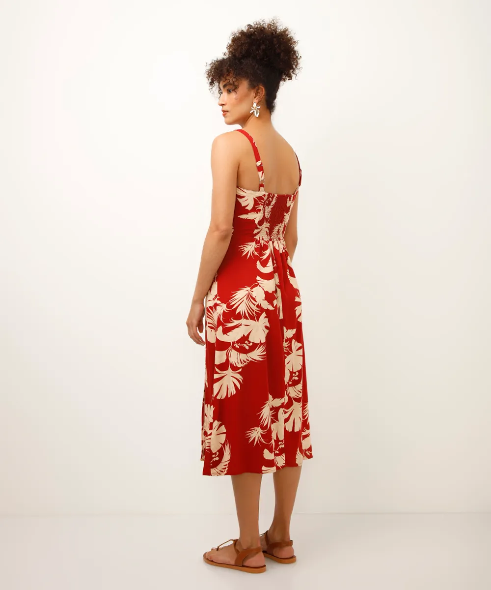 vestido midi de viscose folhagens vermelho — foto 2