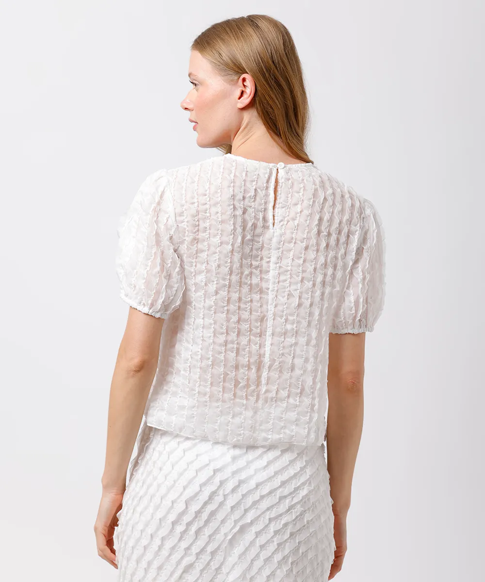 blusa feminina manga bufante com babados mindset off white — foto 2