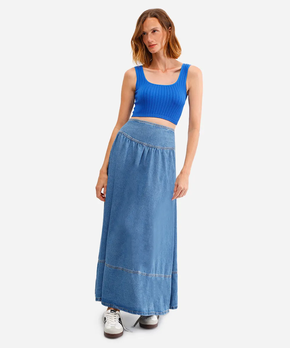 cropped básico feminino canelado azul — foto 3