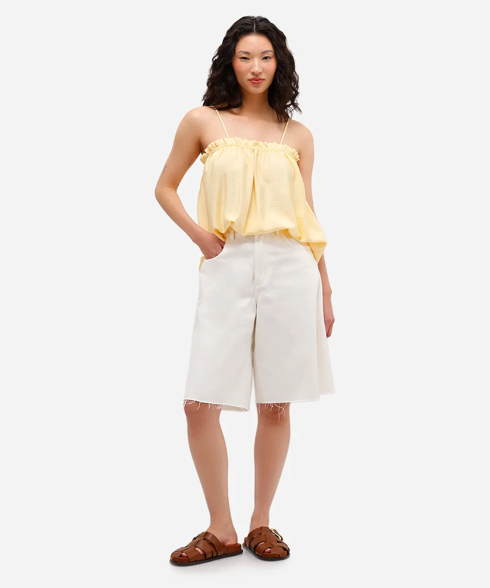 blusa alça fina feminina de viscose com babado amarela — foto 3