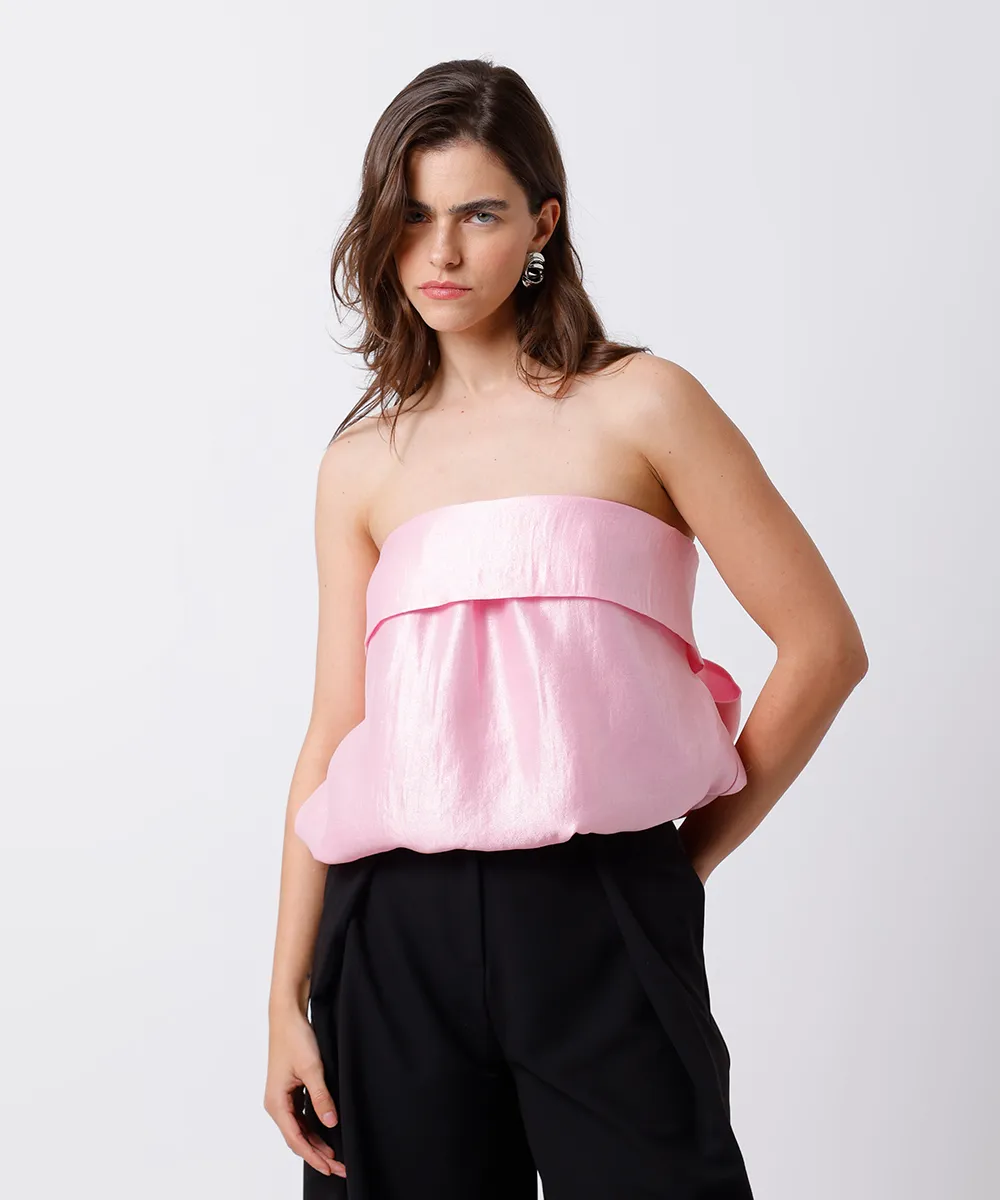 blusa feminina sem alça com laço acetinada mindset rosa — foto 2
