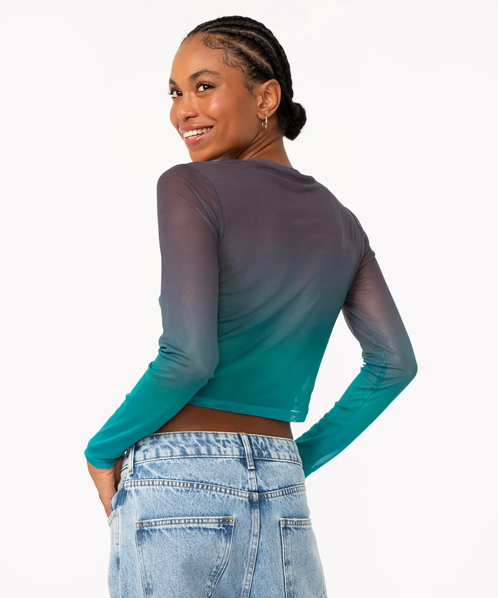 blusa de tule pequena sereia degradê manga longa verde — foto 2