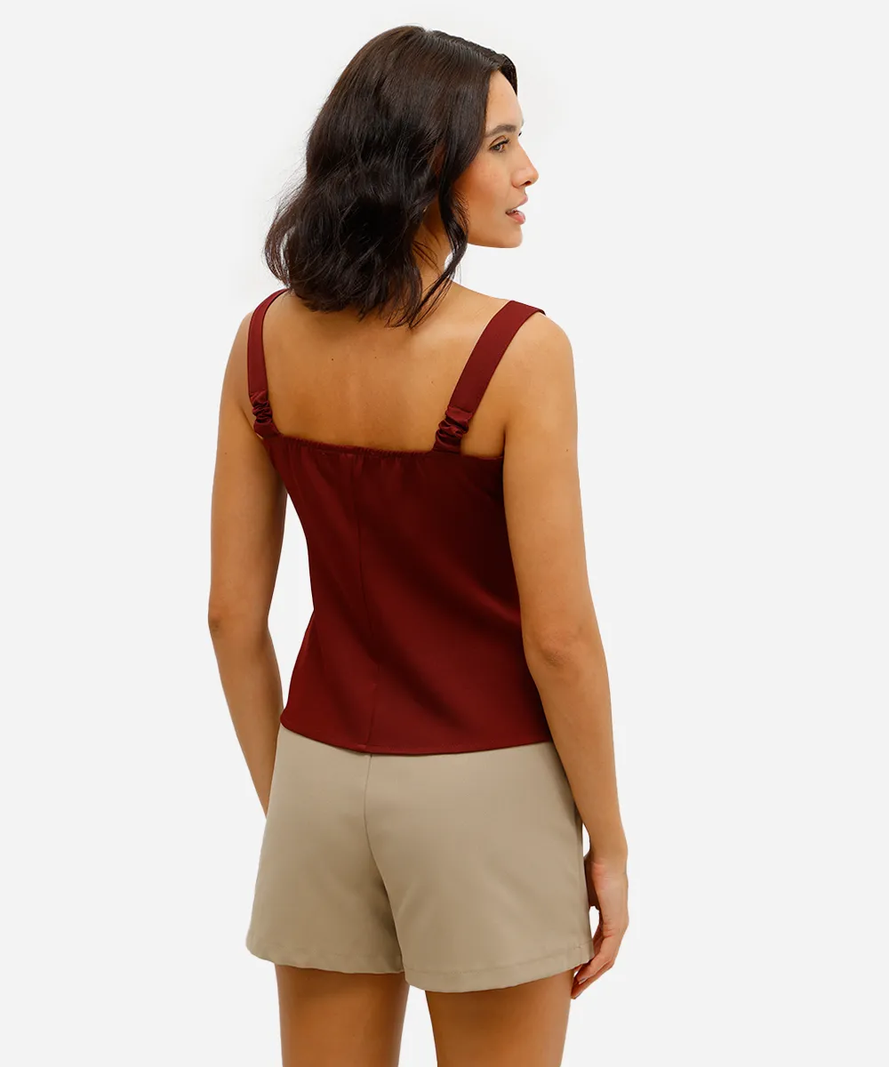 blusa feminina acetinada decote coração vinho — foto 2