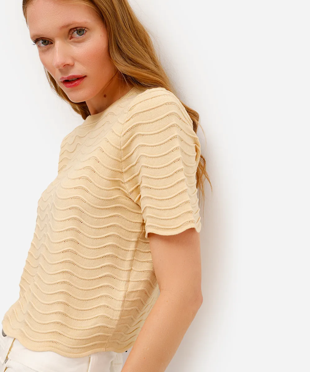 blusa de tricot texturizada bege