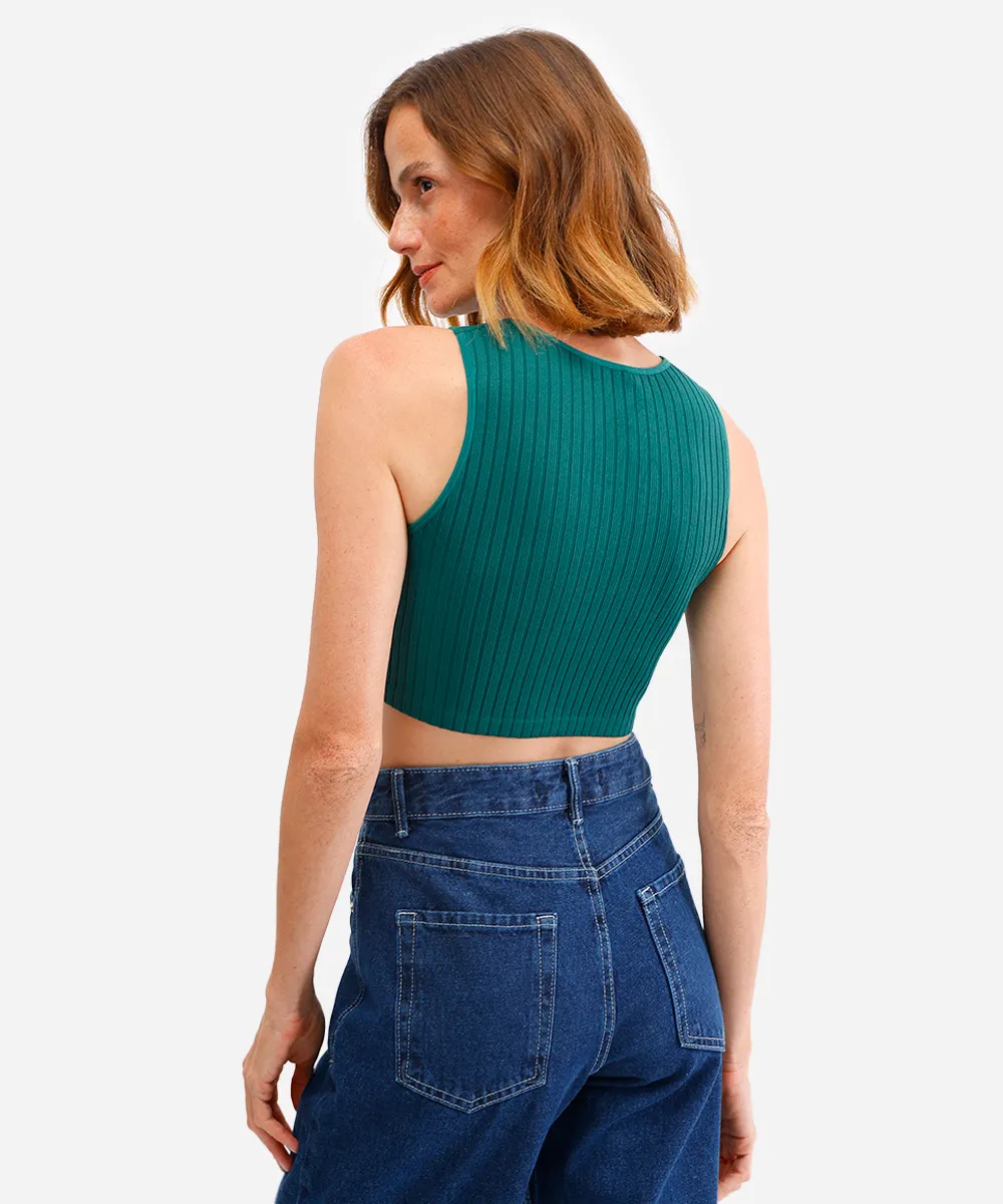 cropped básico feminino canelado verde — foto 2