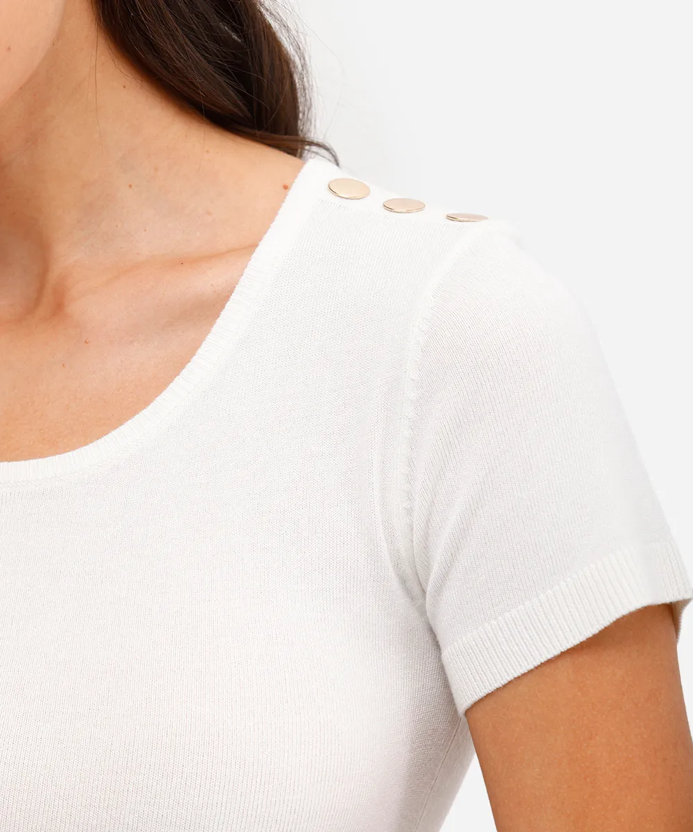 blusa baby look feminina de tricot com botões off white — foto 4