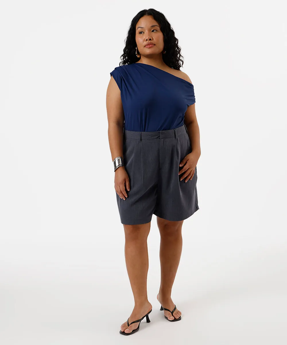 blusa feminina de poliamida assimétrica franzida plus size azul — foto 3