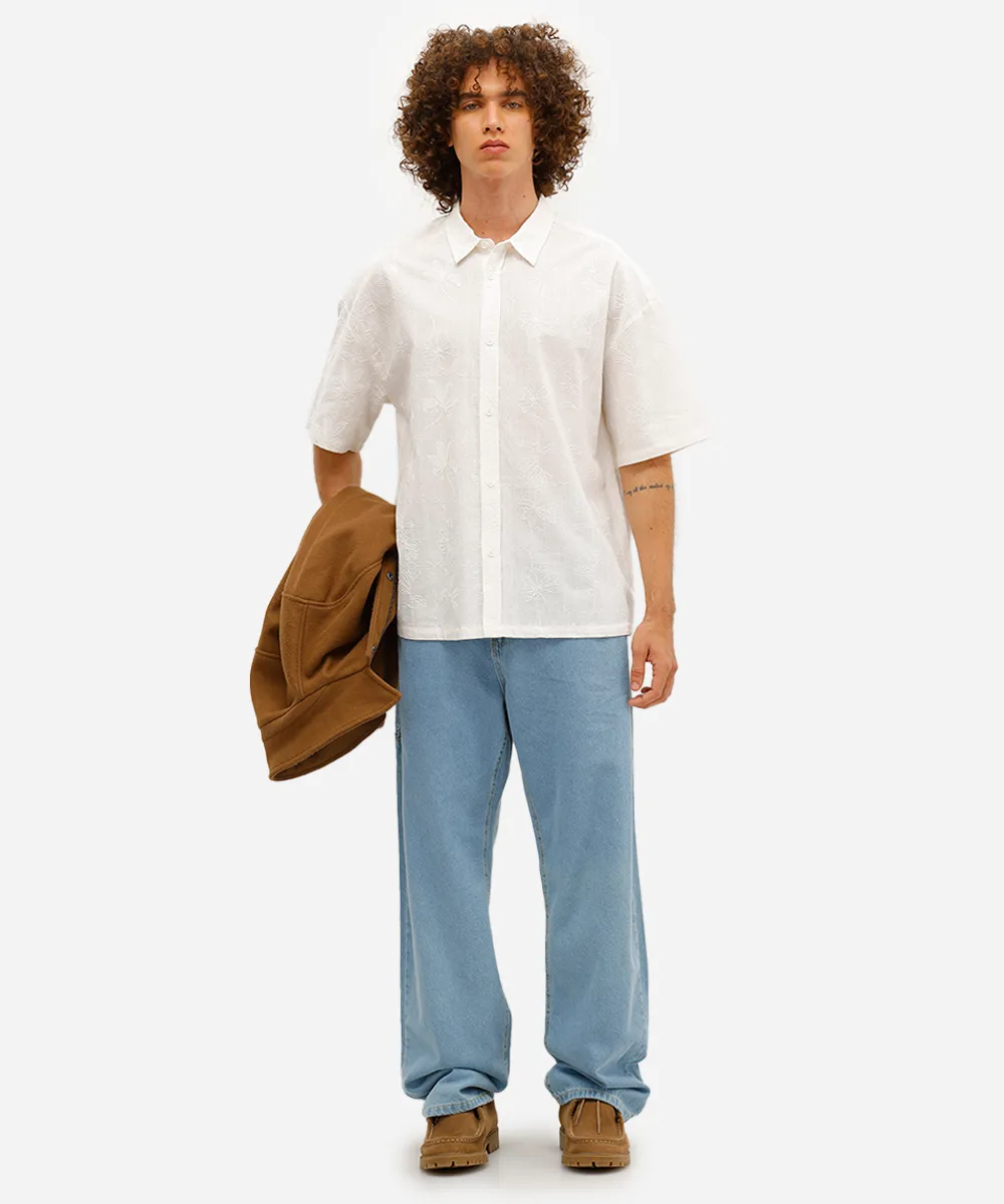 camisa masculina de algodão bordada floral off white — foto 3