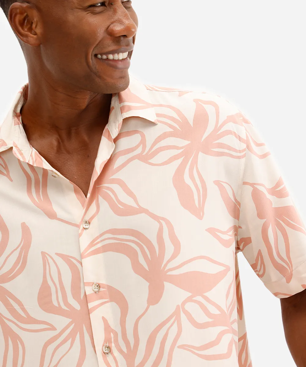 camisa masculina de viscose manga curta floral rosa — foto 4