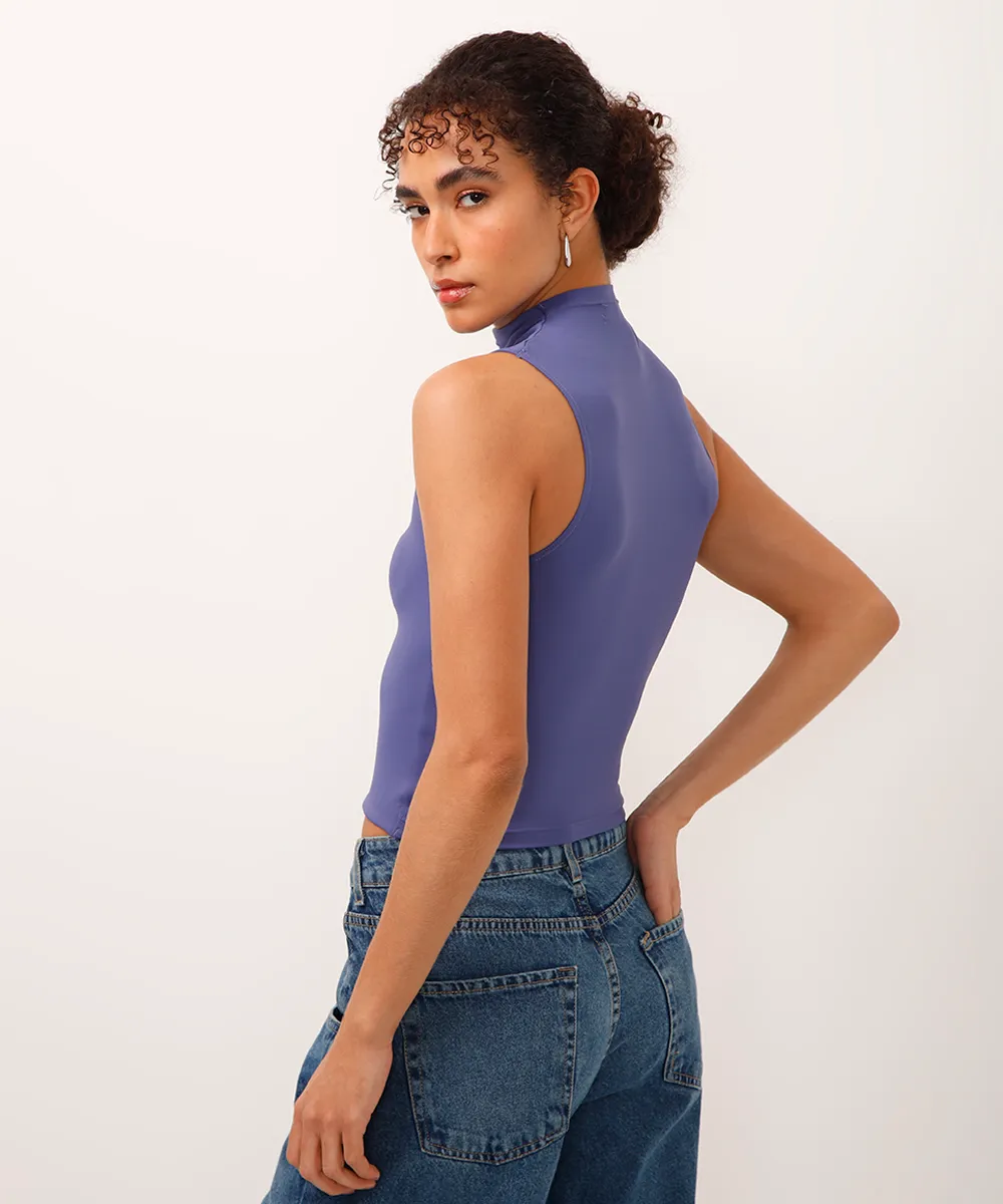 cropped long de poliamida cavado - azul — foto 2