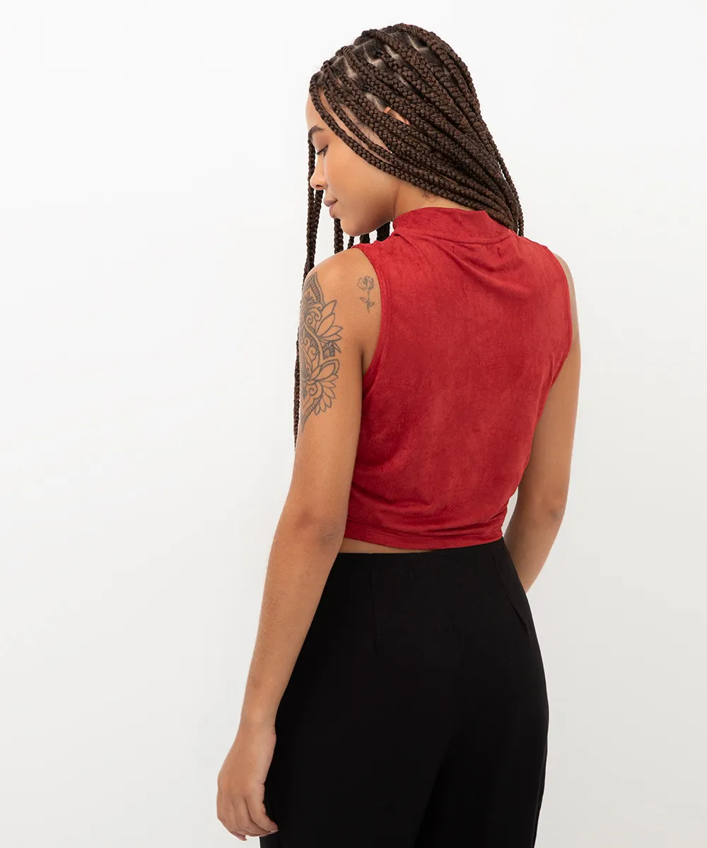 cropped de suede com franzido vinho — foto 2