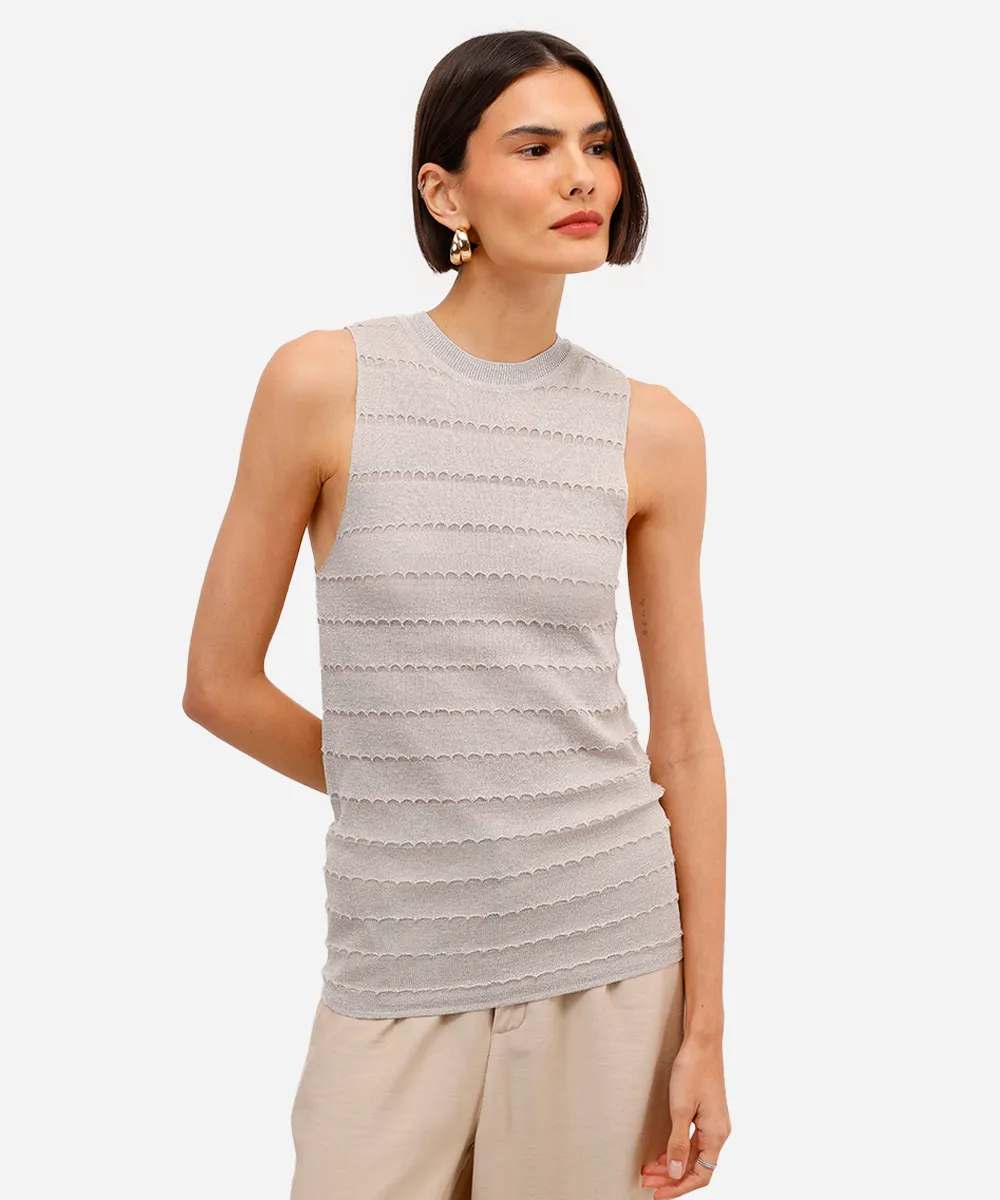 regata feminina de tricot texturizado com lurex bege — foto 2
