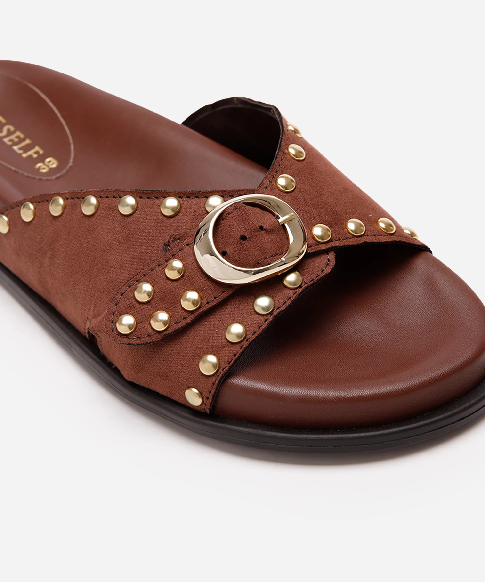papete flatform feminina com tachas oneself marrom — foto 4