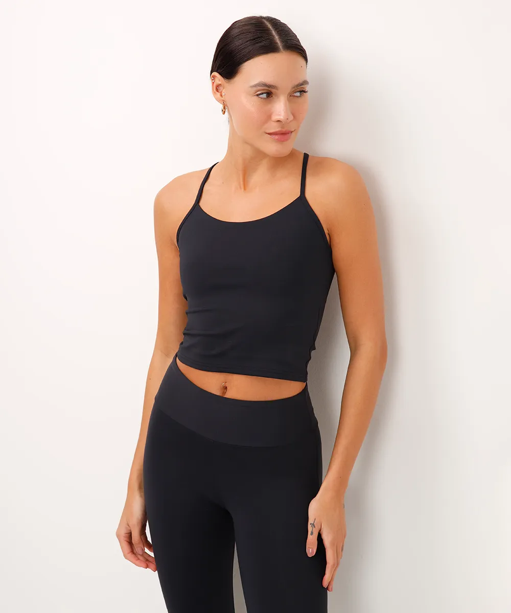 regata esportiva cropped  decote nadador preta