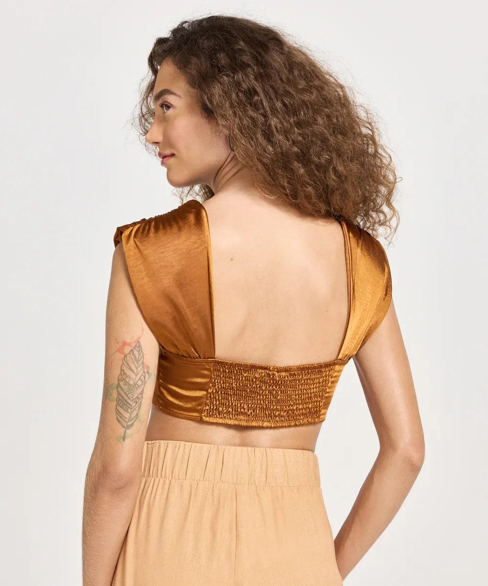 top cropped princesa acetinado com ombreira mindset e robertita marrom — foto 2