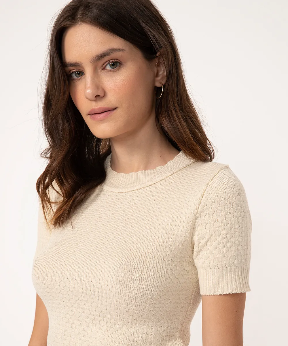 blusa de tricot manga curta areia — foto 4