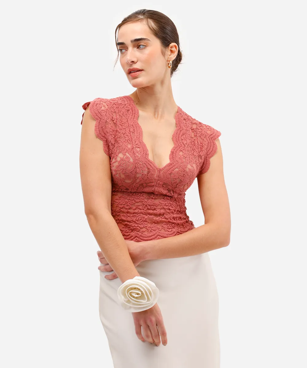 blusa feminina rendada decote v rosa — foto 2