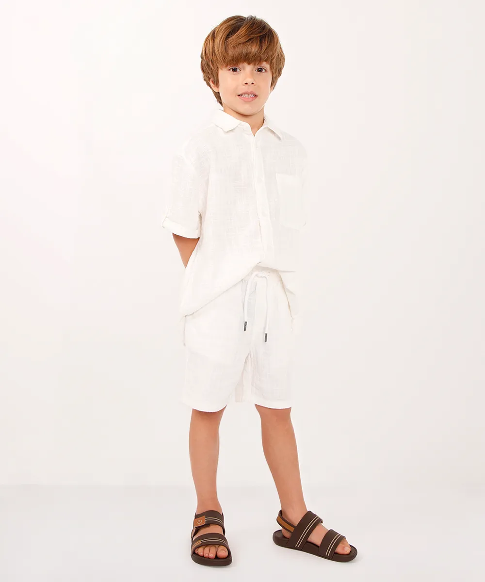 bermuda infantil de algodão com cordão branca