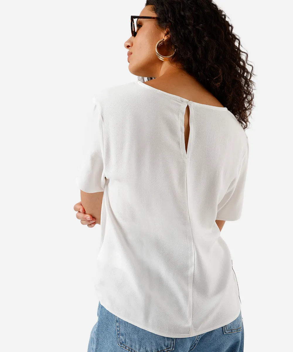 blusa feminina de viscose com bordado folhagens off white — foto 2