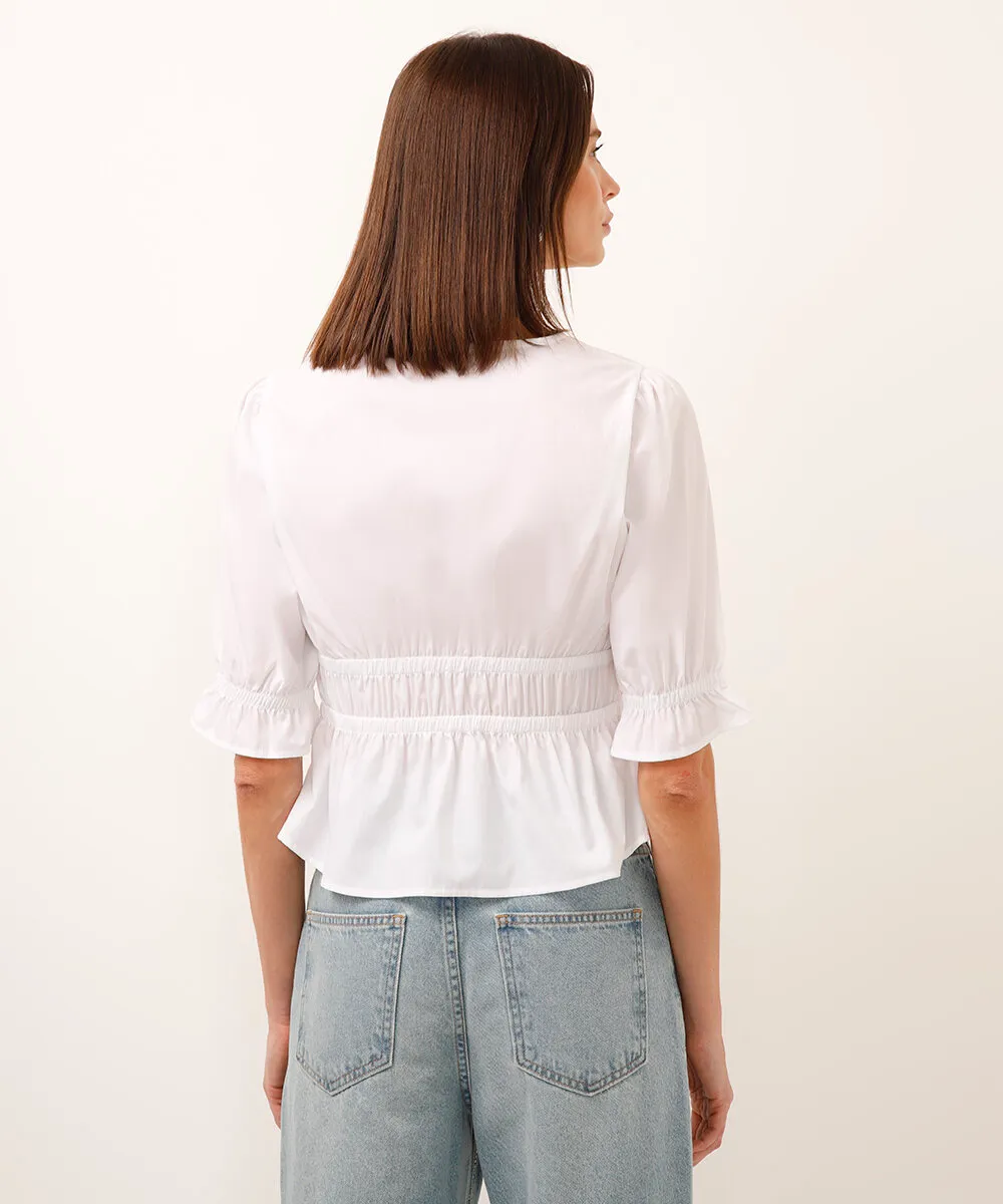blusa bata manga bufante com laços off white — foto 2
