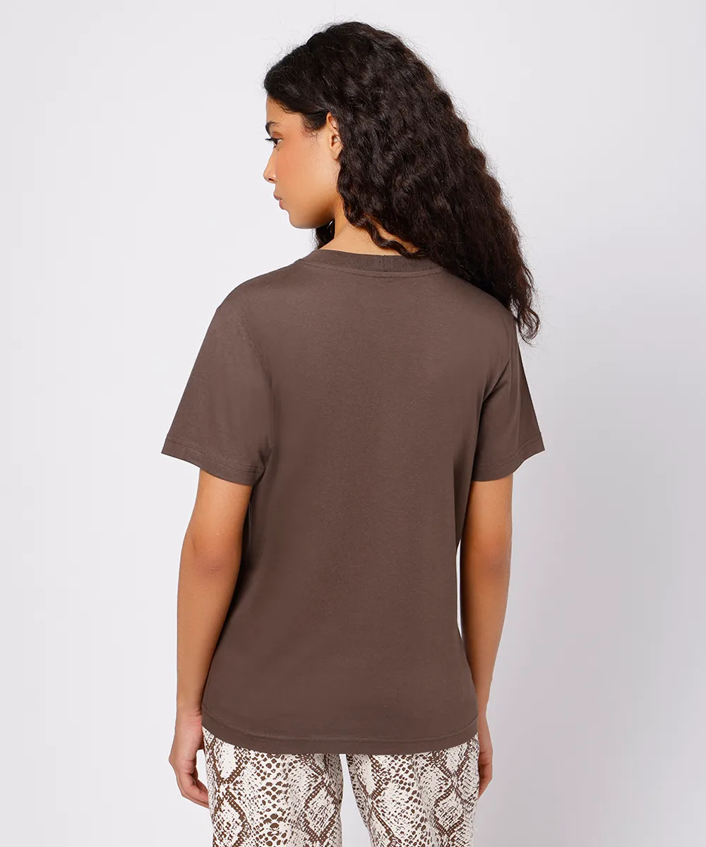 camiseta feminina de algodão estampada mindset marrom — foto 2