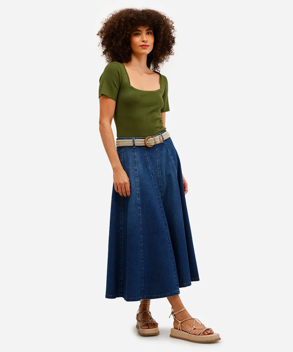 blusa feminina de viscose decote reto verde — foto 3