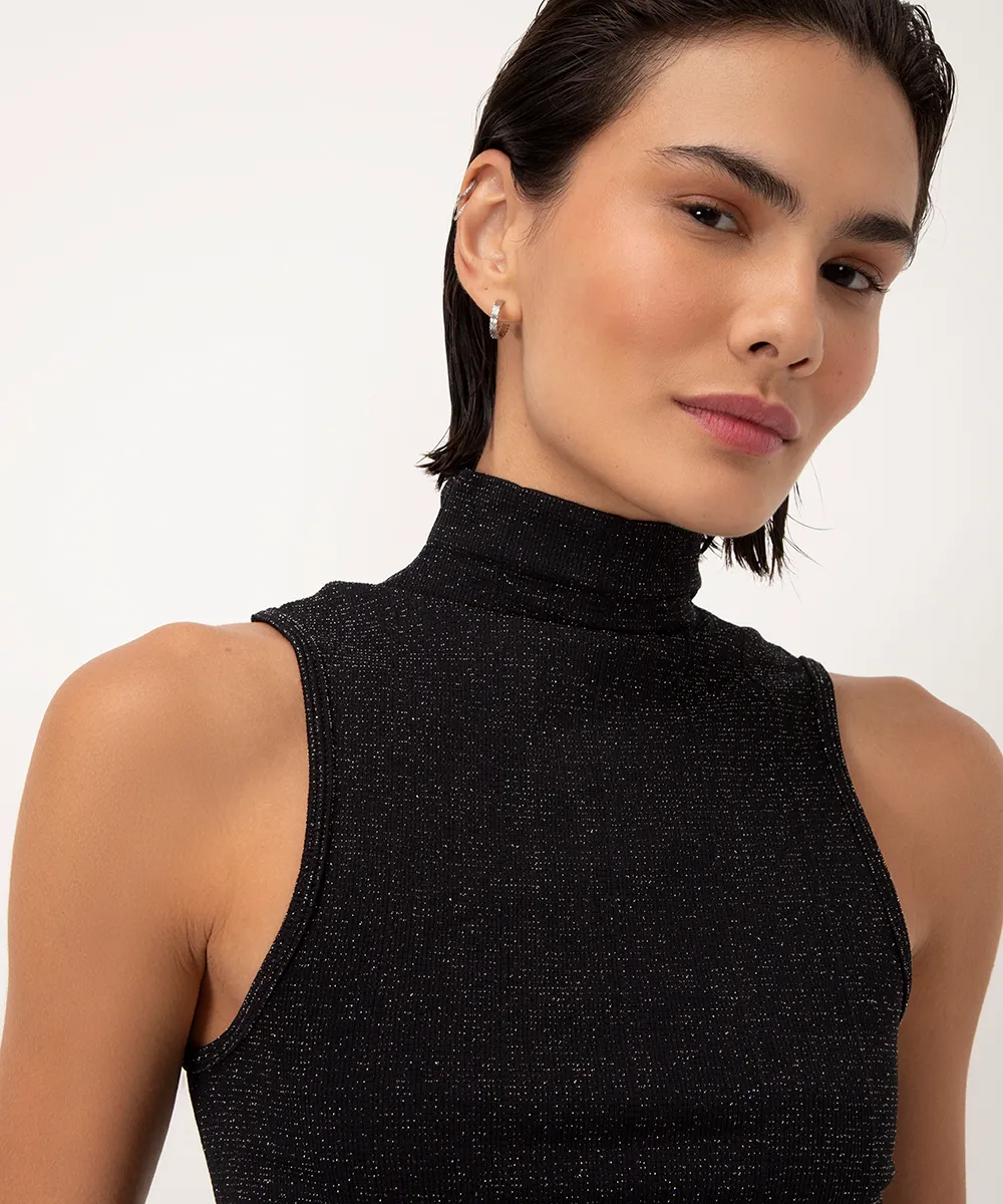 cropped gola alta de malha com brilho preto — foto 4