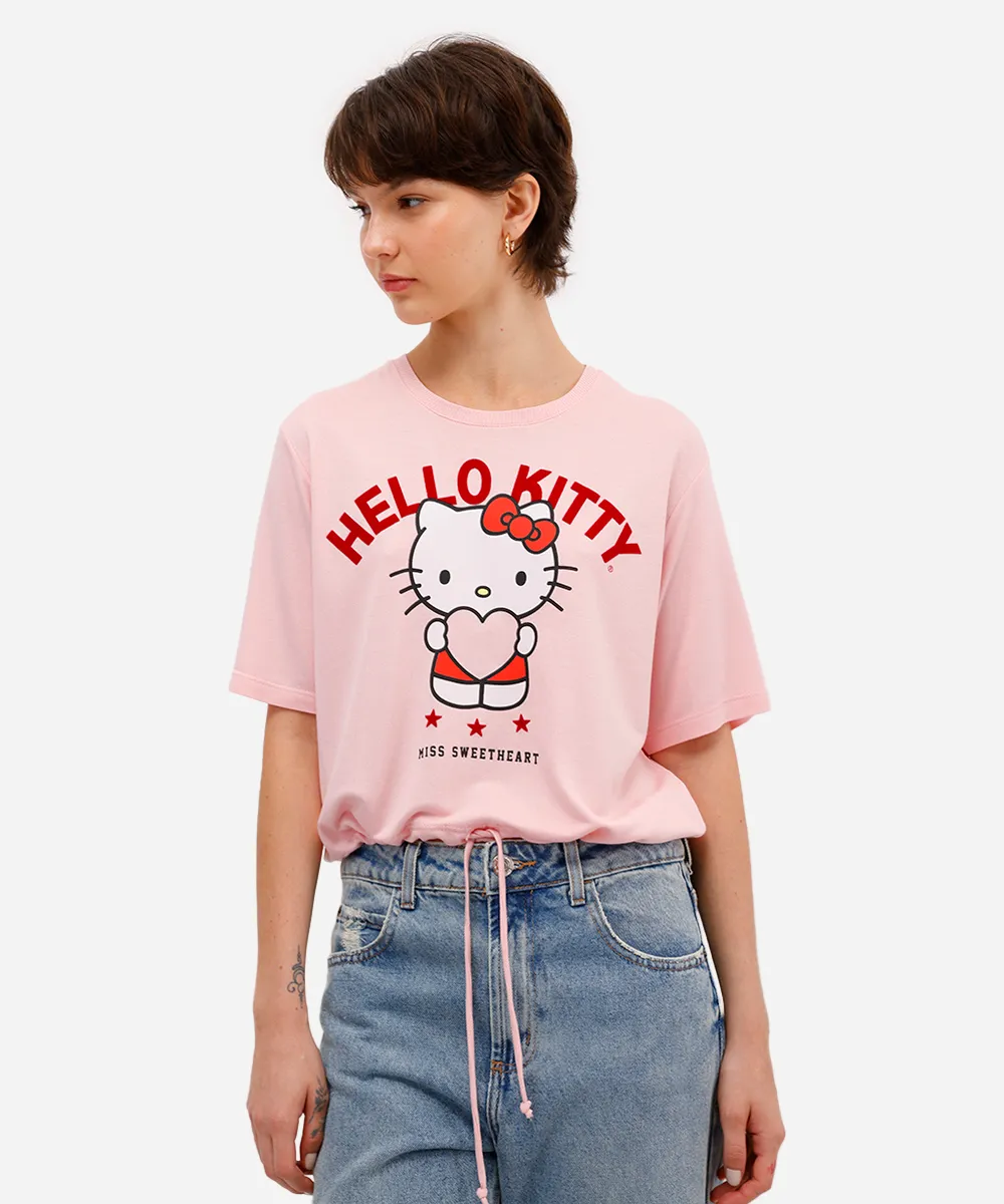 camiseta feminina de viscose hello kitty com amarração rosa — foto 2