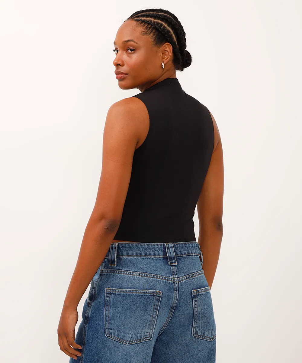 cropped long de poliamida cavado - preto — foto 2