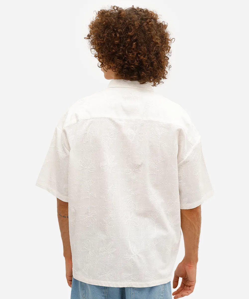 camisa masculina de algodão bordada floral off white — foto 2