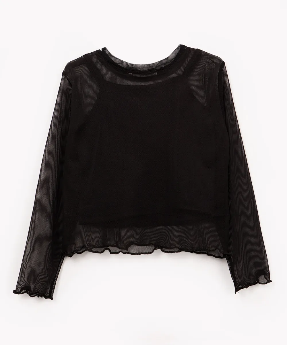 blusa infantil de tule manga longa preta — foto 2