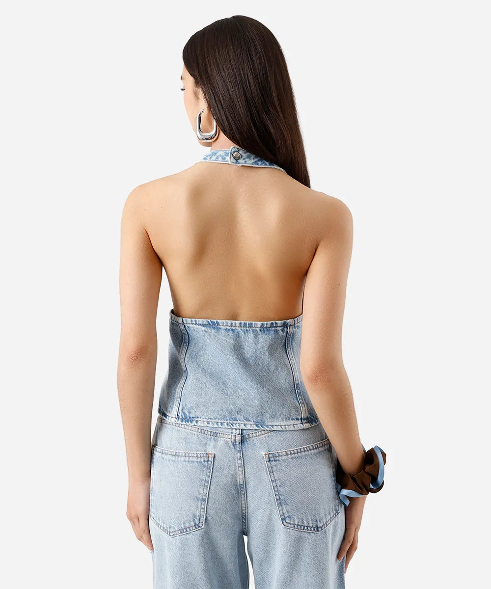 blusa frente única feminina jeans azul — foto 2