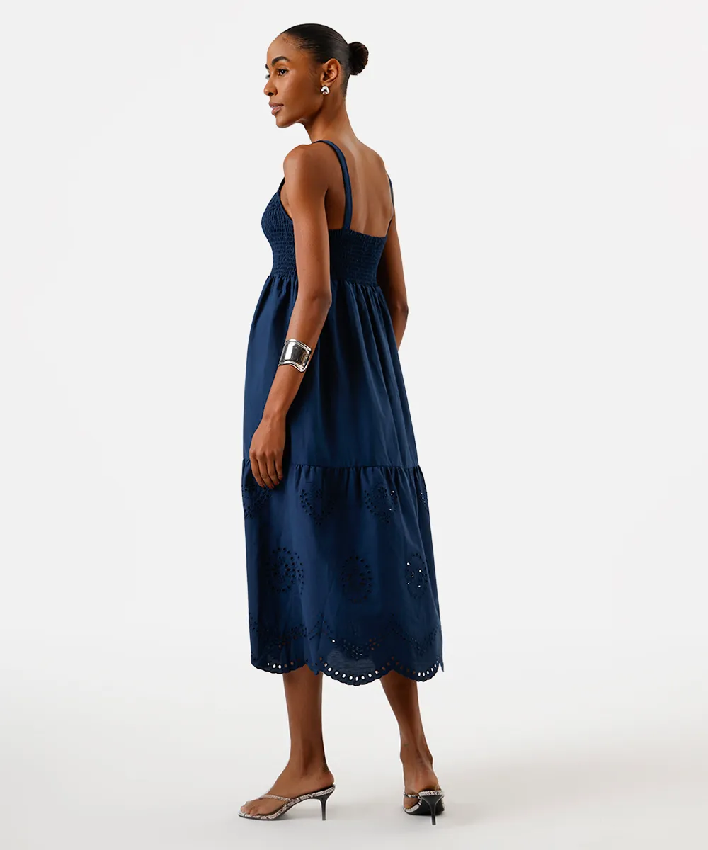 vestido midi feminino de algodão com bordado azul — foto 2