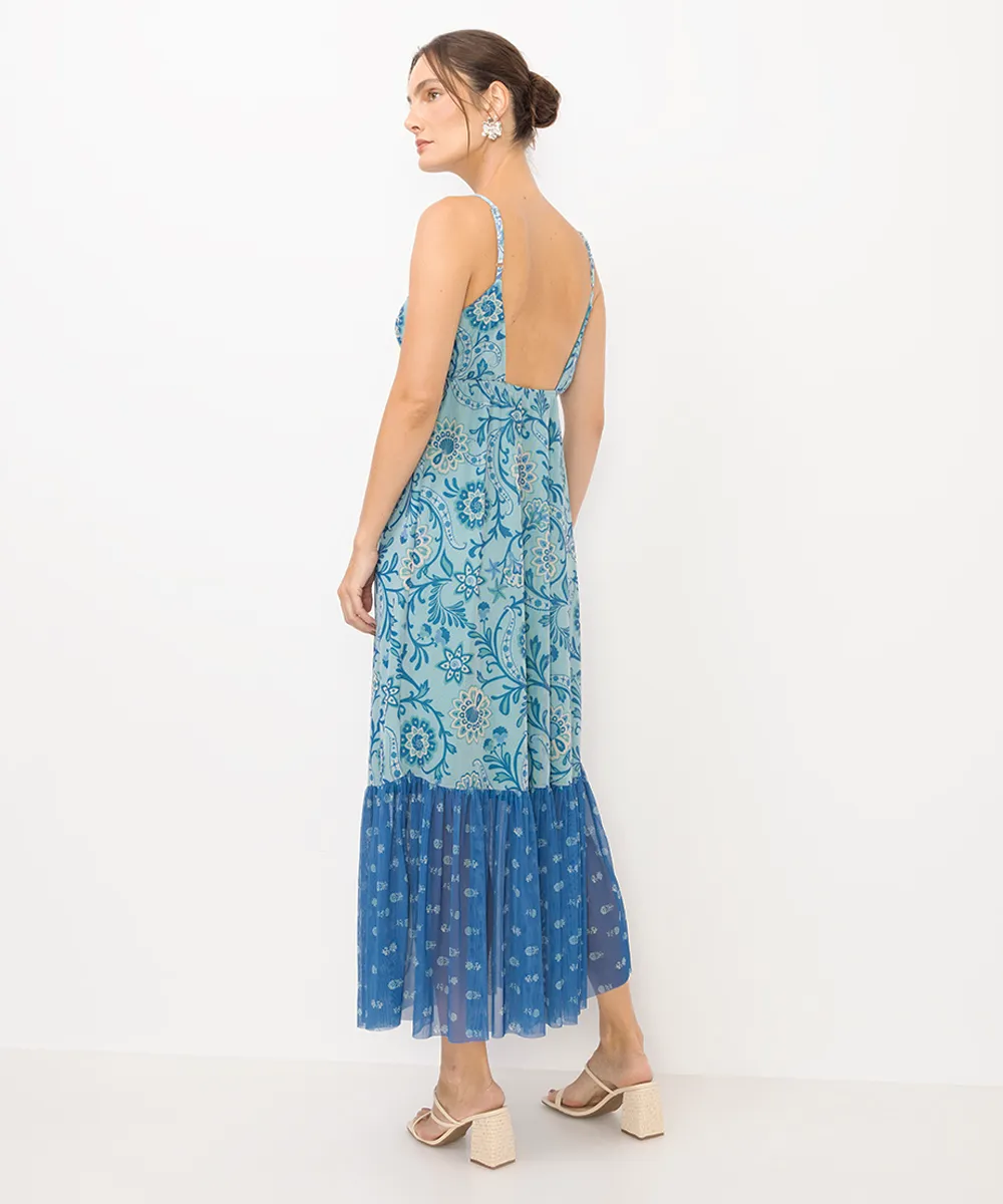 vestido midi feminino de tule estampado azul — foto 2