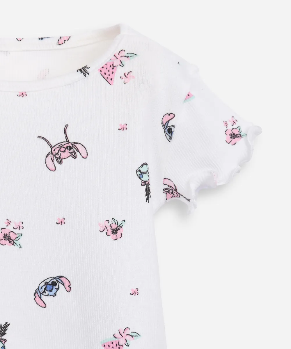 camiseta de algodão infantil manga curta angel e stitch off white — foto 3