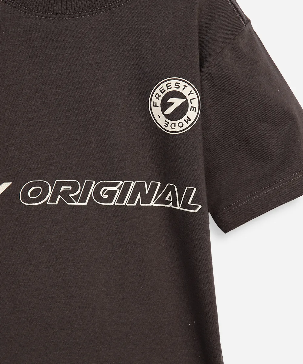 camiseta infantil de algodão estampada cinza — foto 2