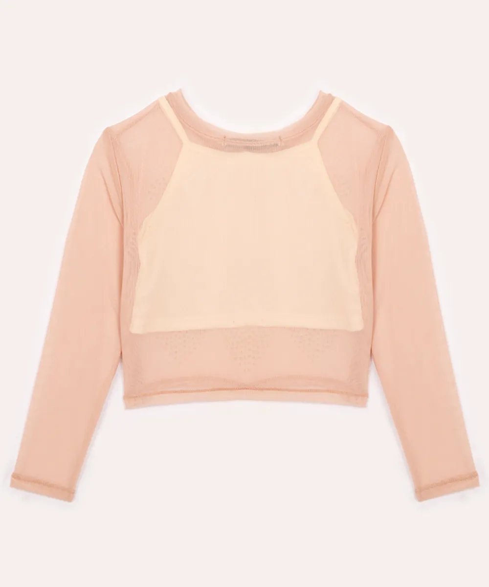 blusa de tule infantil corações com strass bege — foto 2