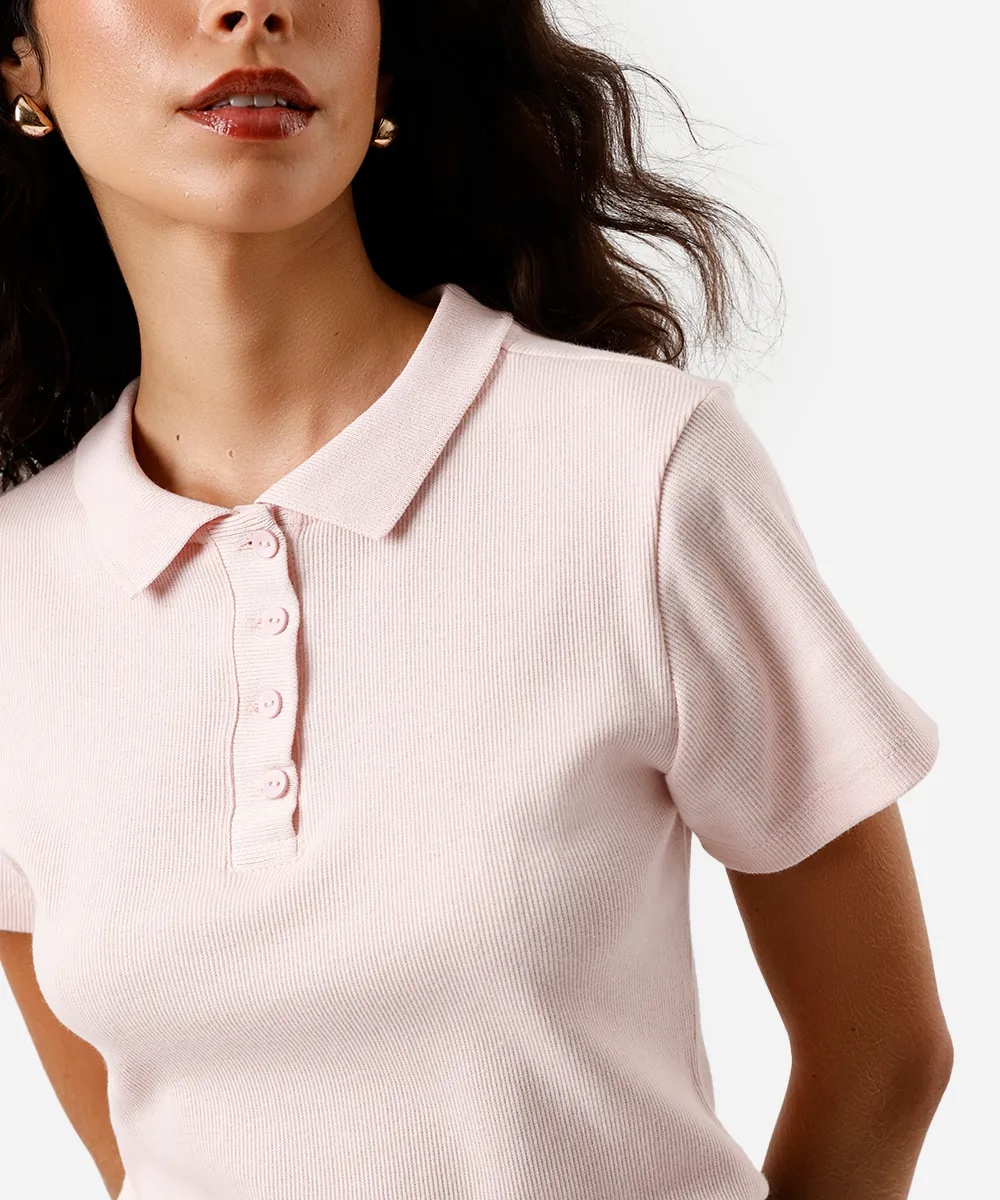 polo feminina de tricot manga curta rosa — foto 4