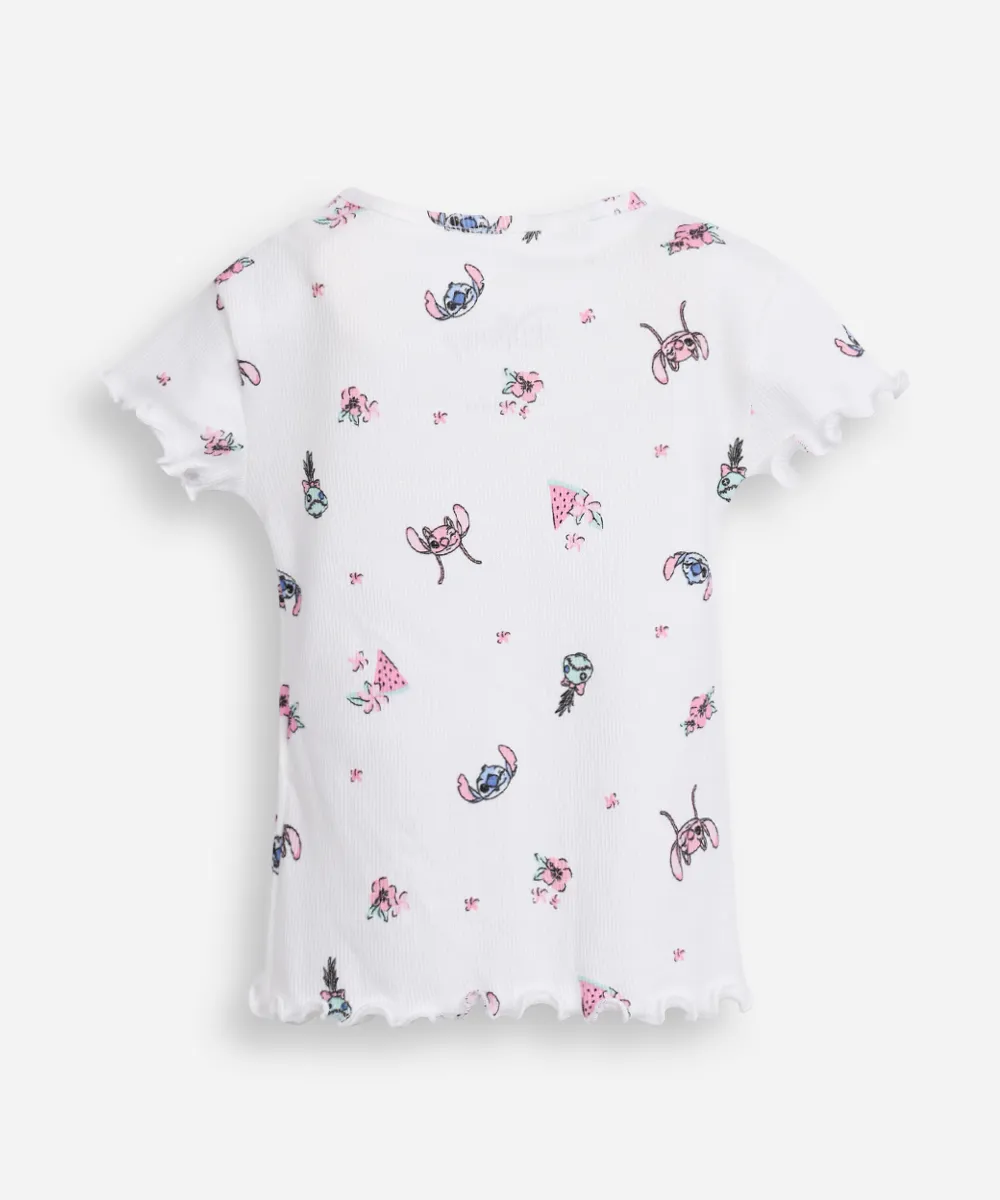 camiseta de algodão infantil manga curta angel e stitch off white — foto 2
