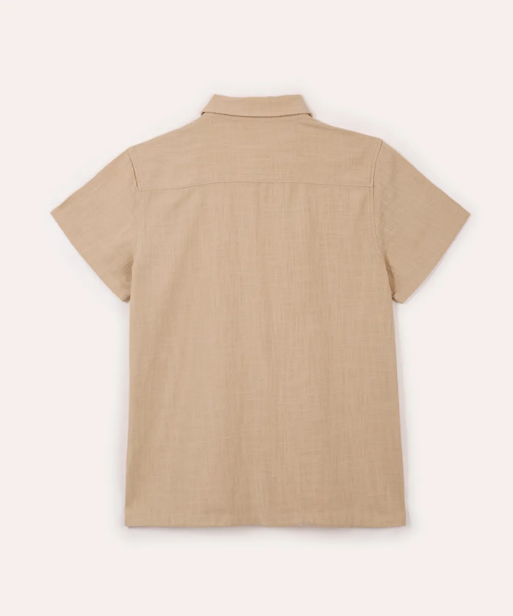 camisa juvenil de algodão com bolso manga curta bege — foto 2