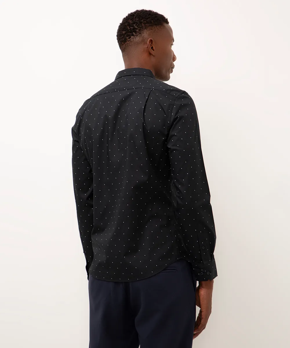 camisa de algodão slim poá manga longa preta — foto 2
