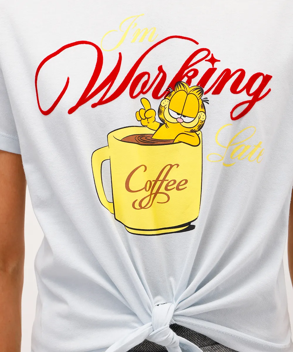 camiseta feminina de algodão garfield com amarração azul — foto 2