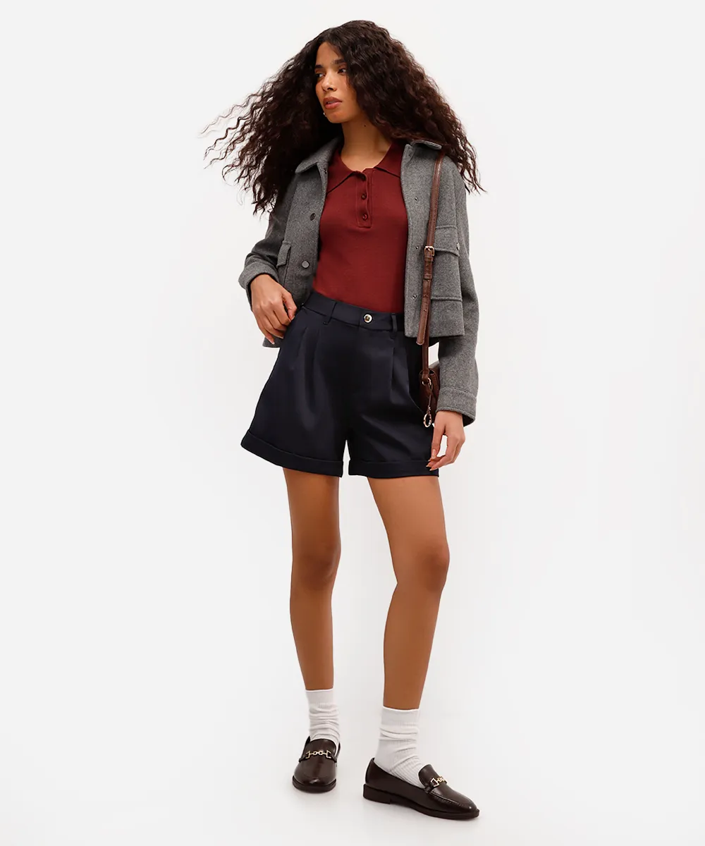 short de alfaiataria feminino com pregas azul — foto 4