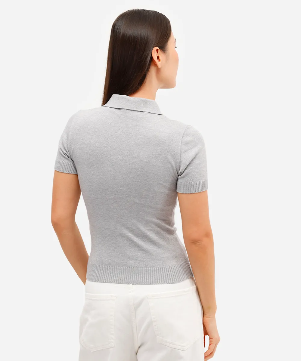 polo feminina de tricot cinza — foto 2