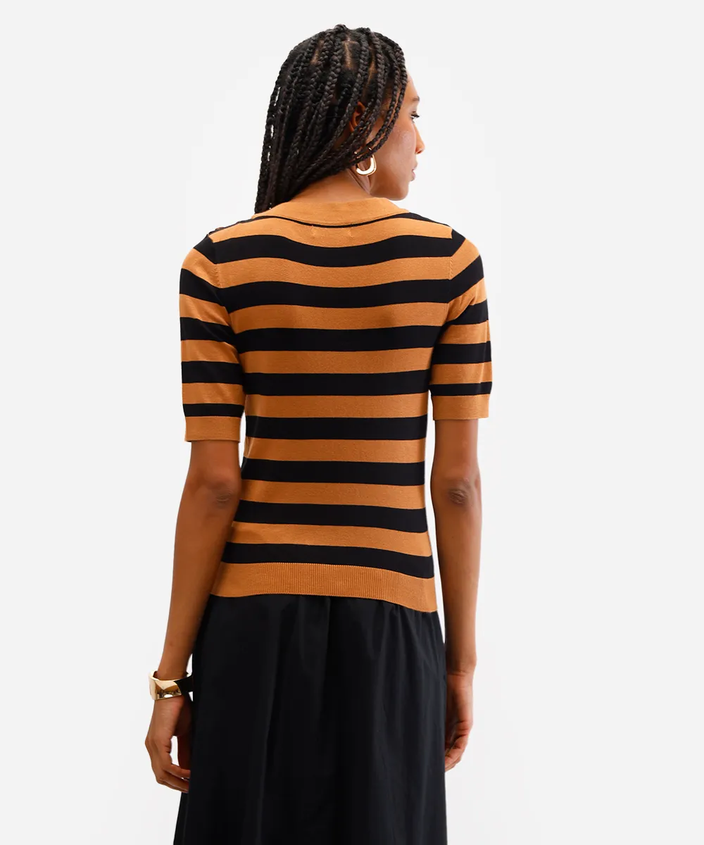 blusa feminina de tricot listrada marrom — foto 2