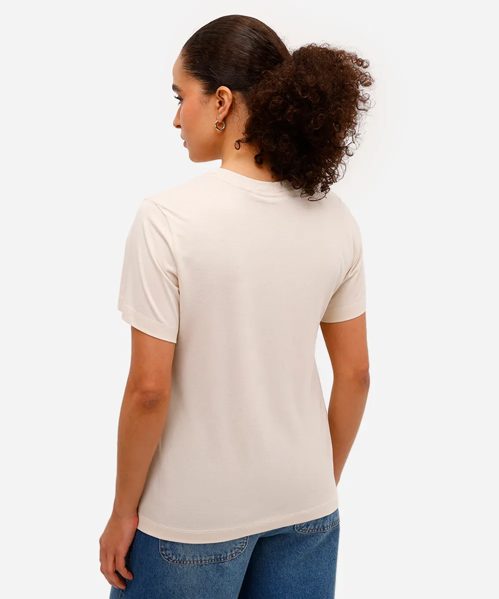 camiseta feminina de algodão stitch bege — foto 4