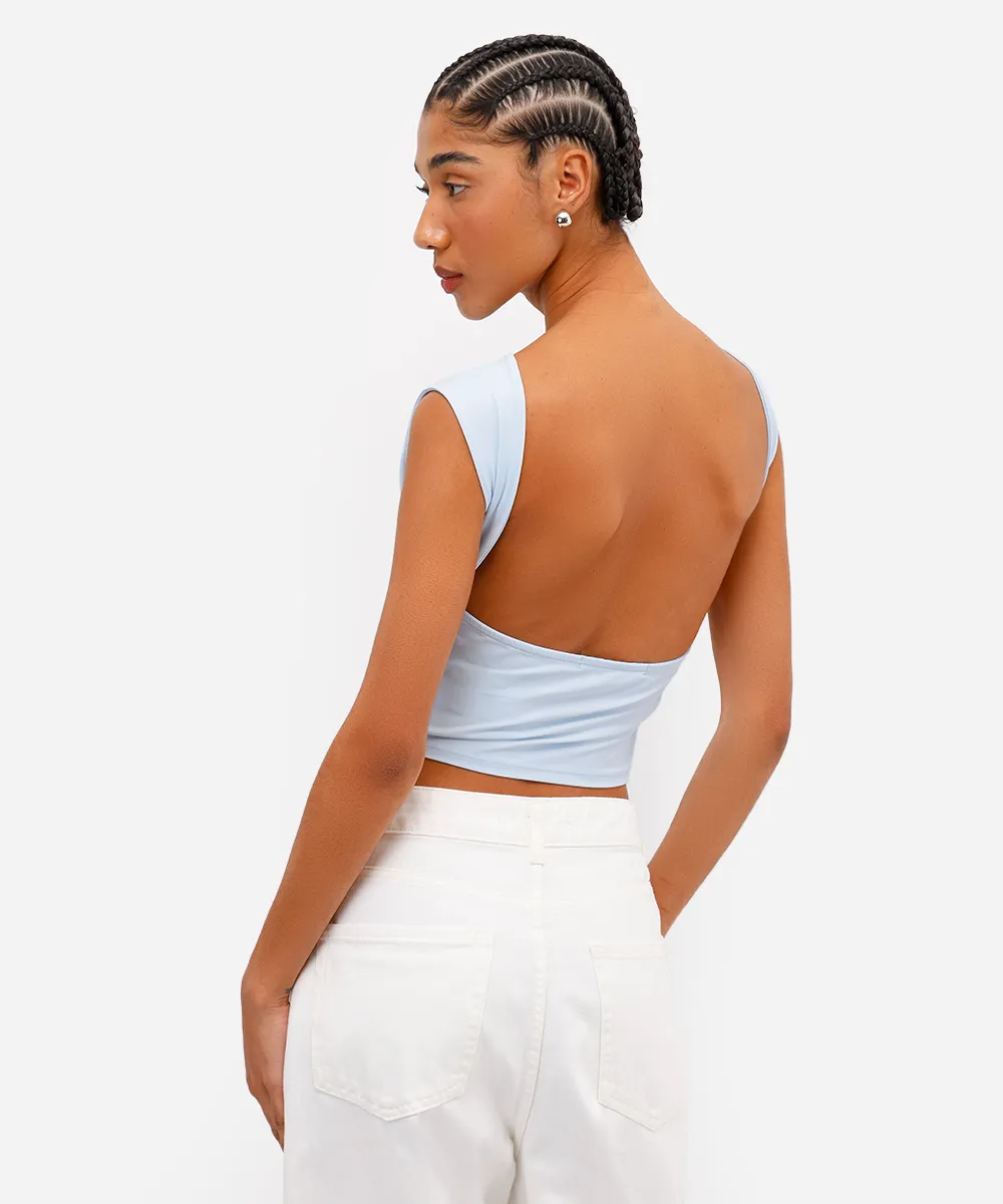 top feminino de poliamida decote nas costas azul — foto 2
